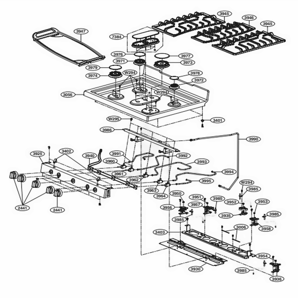 Cooktop Parts Diagram and Parts List for LRG3194BM FBMELGA LG Range