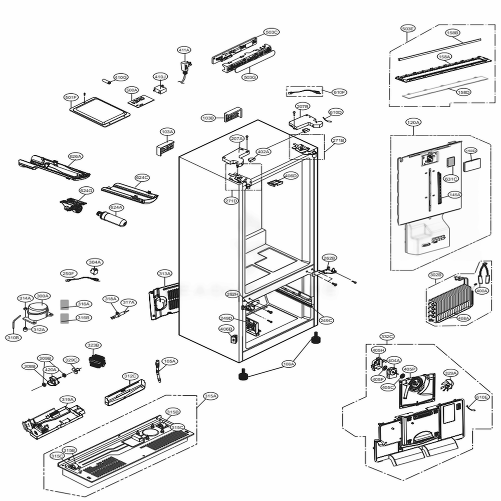 Case Parts Diagram and Parts List for 74109 AWBCSE2 LG Refrigerator