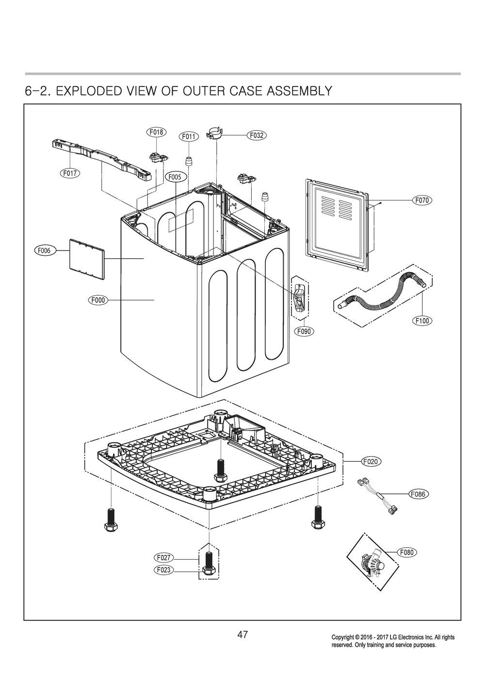 Outer Case Assembly Diagram and Parts List for T1780WFHT ABWETUS LG Washer