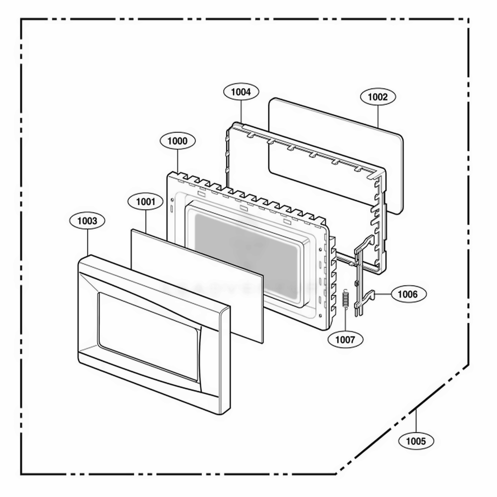 Door Parts Diagram and Parts List for 62342203 CW1ESEA LG Range