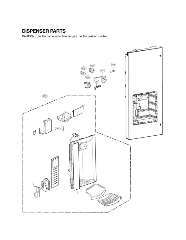 Dispenser Parts Diagram and Parts List for LFX25974SW 03 LG Refrigerator