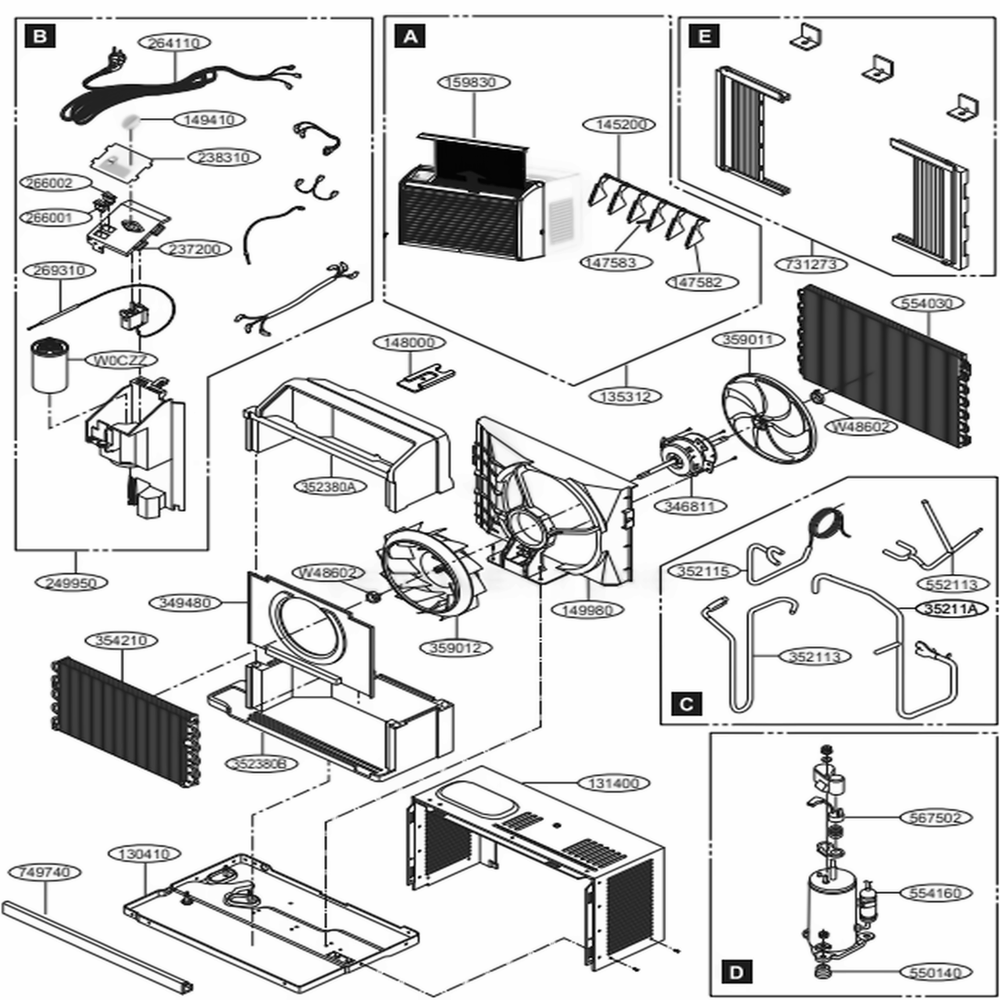 Main Diagram and Parts List for LW5016 AT1AUSB LG Air Conditioner