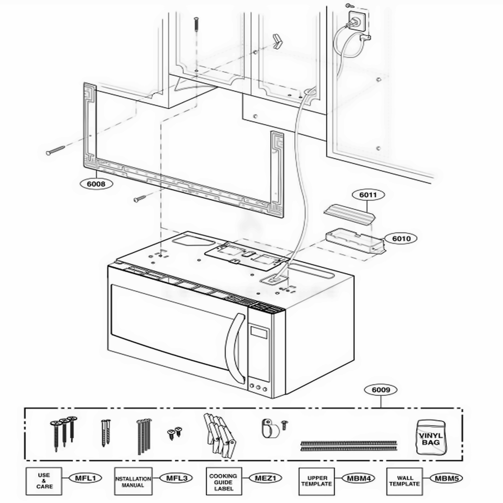 Installation Parts Diagram and Parts List for 88512 AWHESEA LG Range