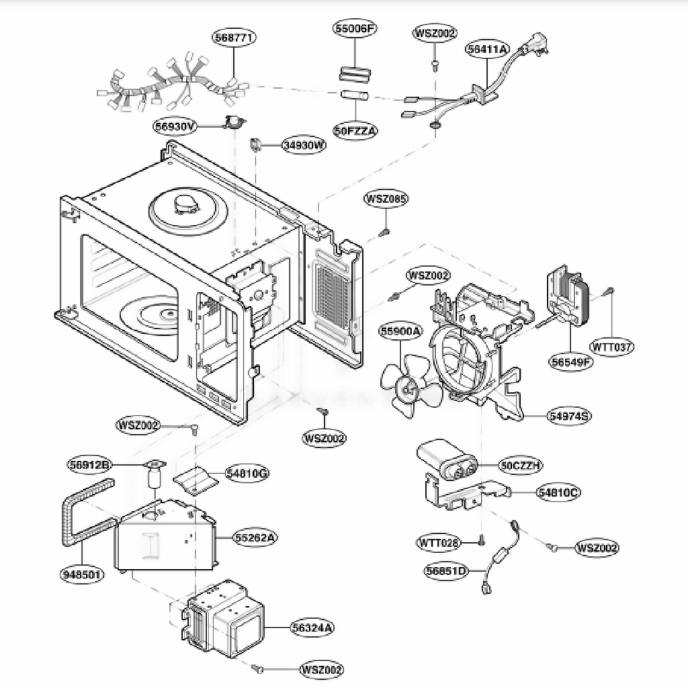 Interior Parts Diagram and Parts List for GT4185SKB ABKEWRP LG Range