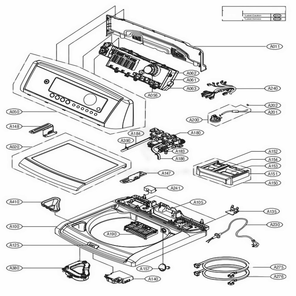 Top Cover Assembly Diagram and Parts List for 35452 ABWEEUS LG Washer Dryer Combo