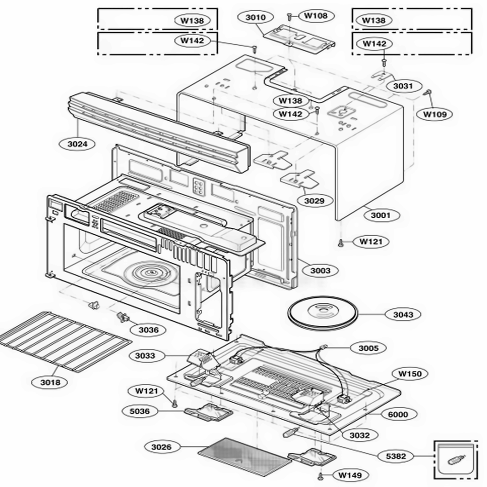 Oven Cavity Parts Diagram and Parts List for 80882 AW2ESEA LG Microwave