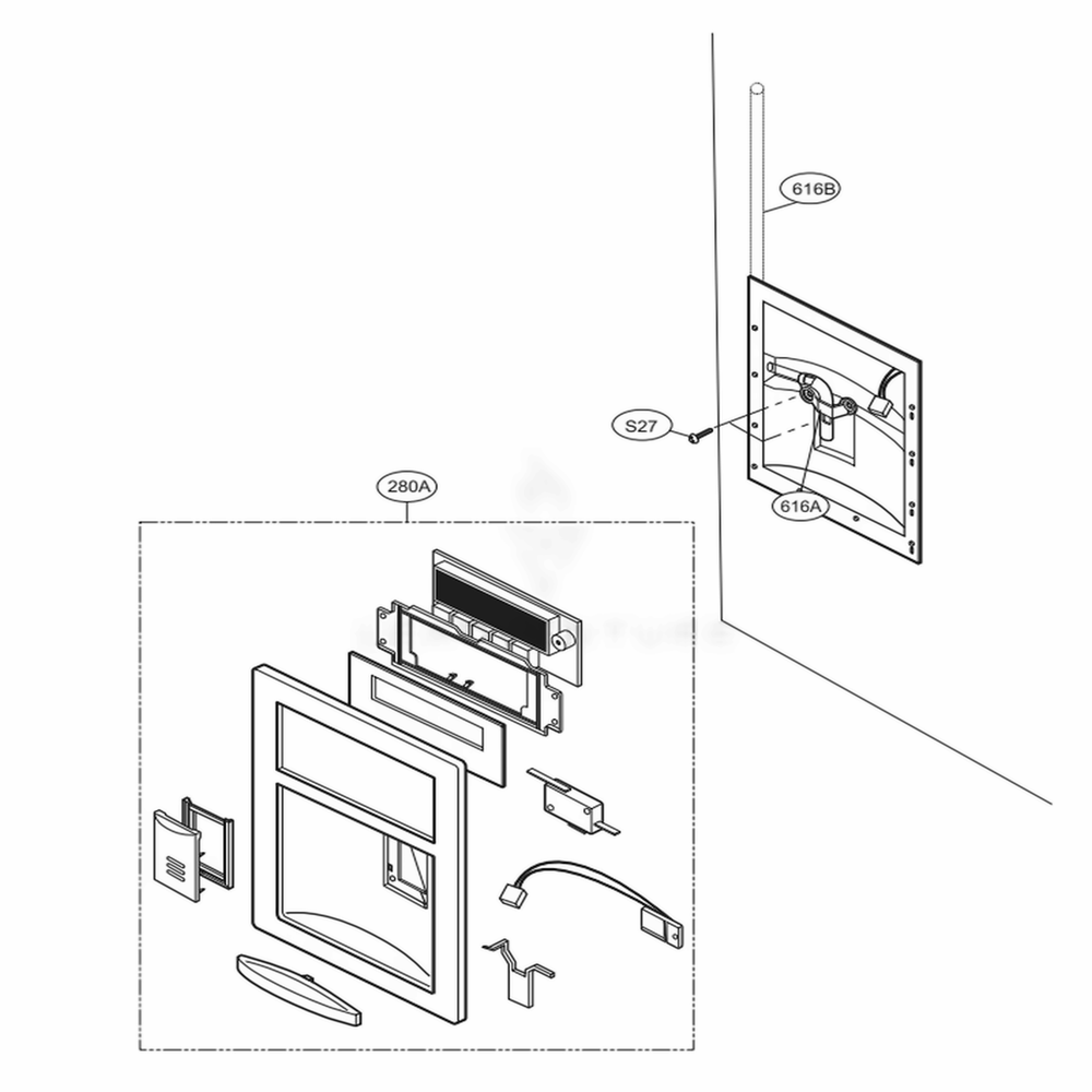 Dispenser Parts Diagram and Parts List for 78344 ABI4SER LG Refrigerator
