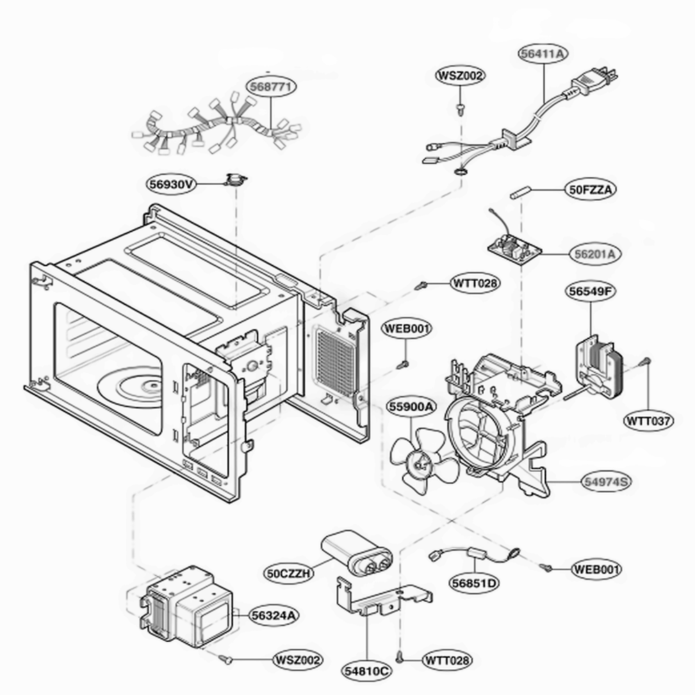 Interior Parts 2 Diagram and Parts List for MA825B KBKEKMT LG Wall Oven