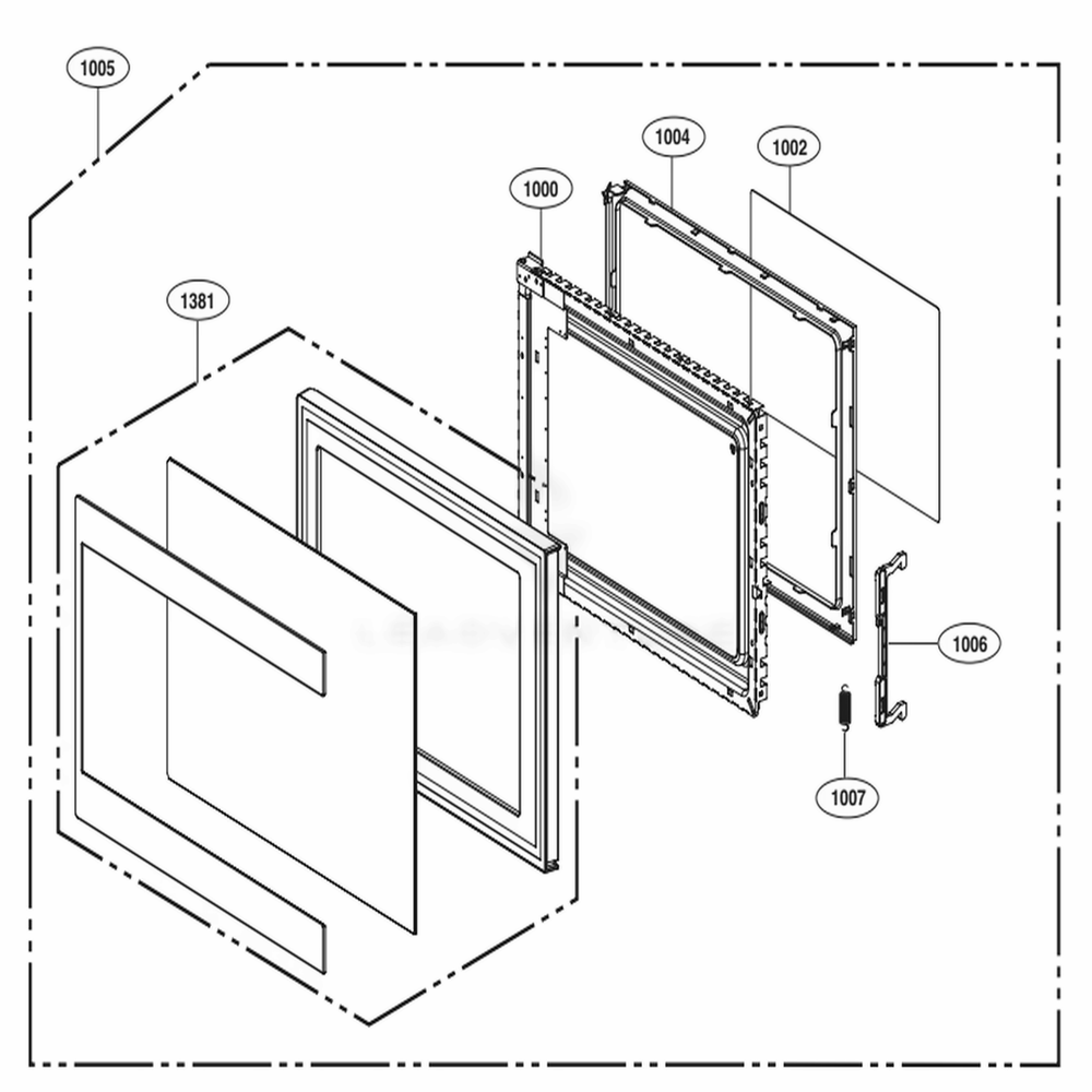Door Parts Diagram and Parts List for LMC2075BD CBDEBBY LG Microwave