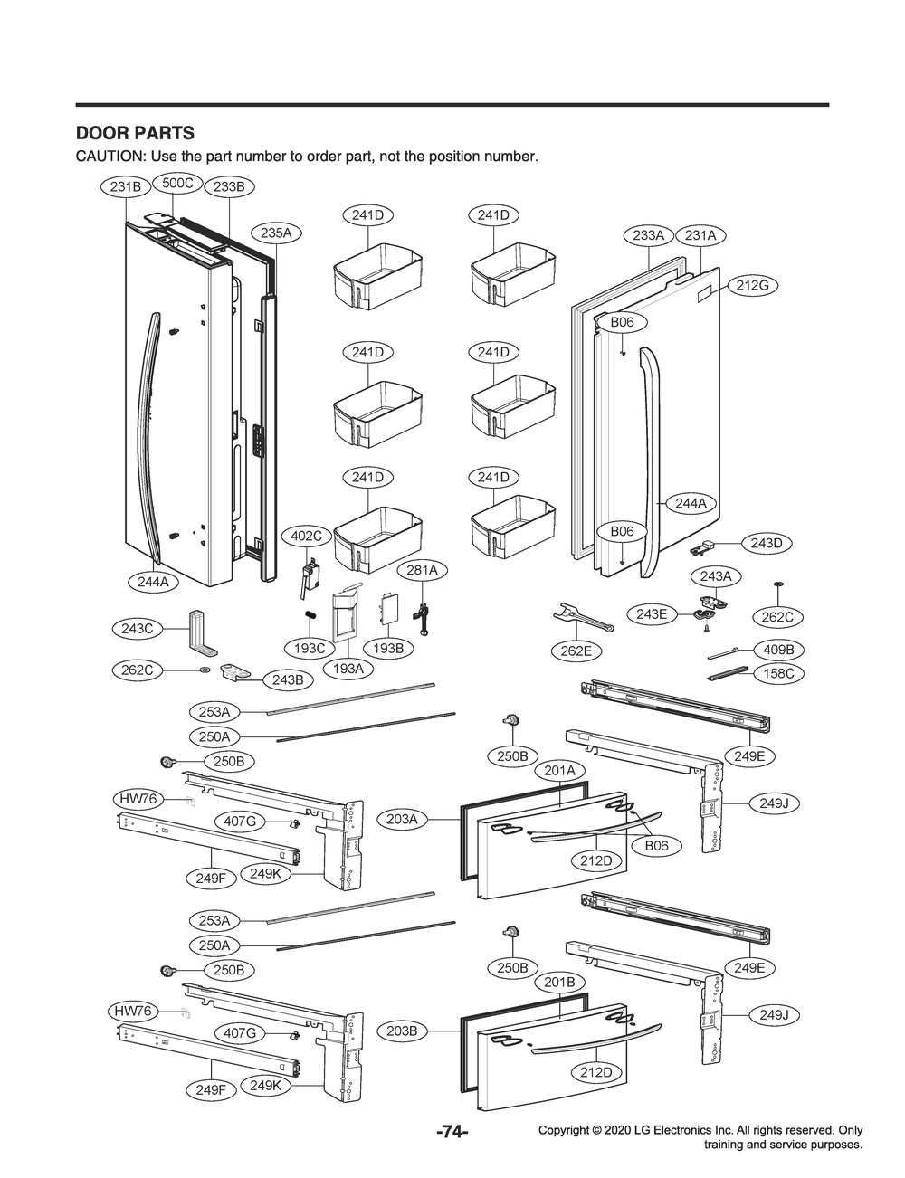 Door Parts Diagram and Parts List for LMWS27626S ASTCNA6 LG Refrigerator