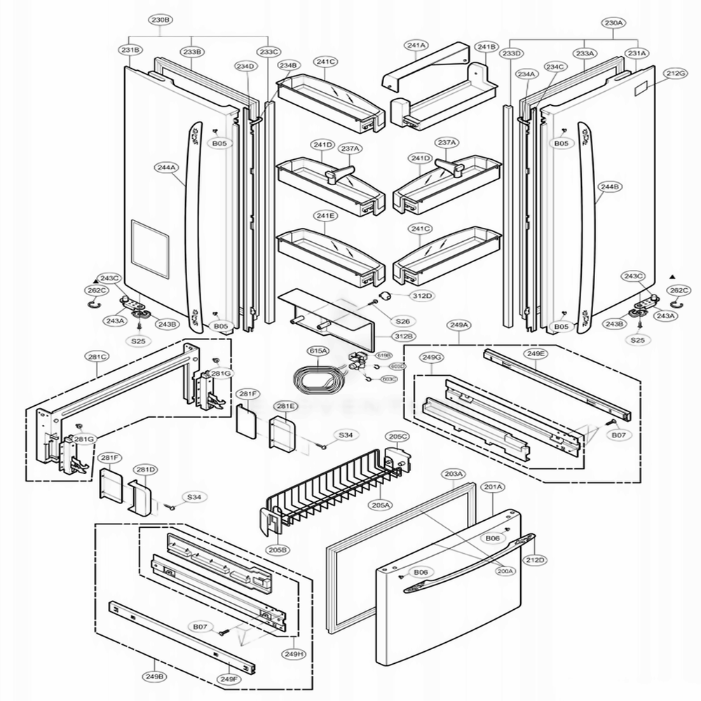 Door Parts Diagram and Parts List for 75552 ASWCSEF LG Refrigerator