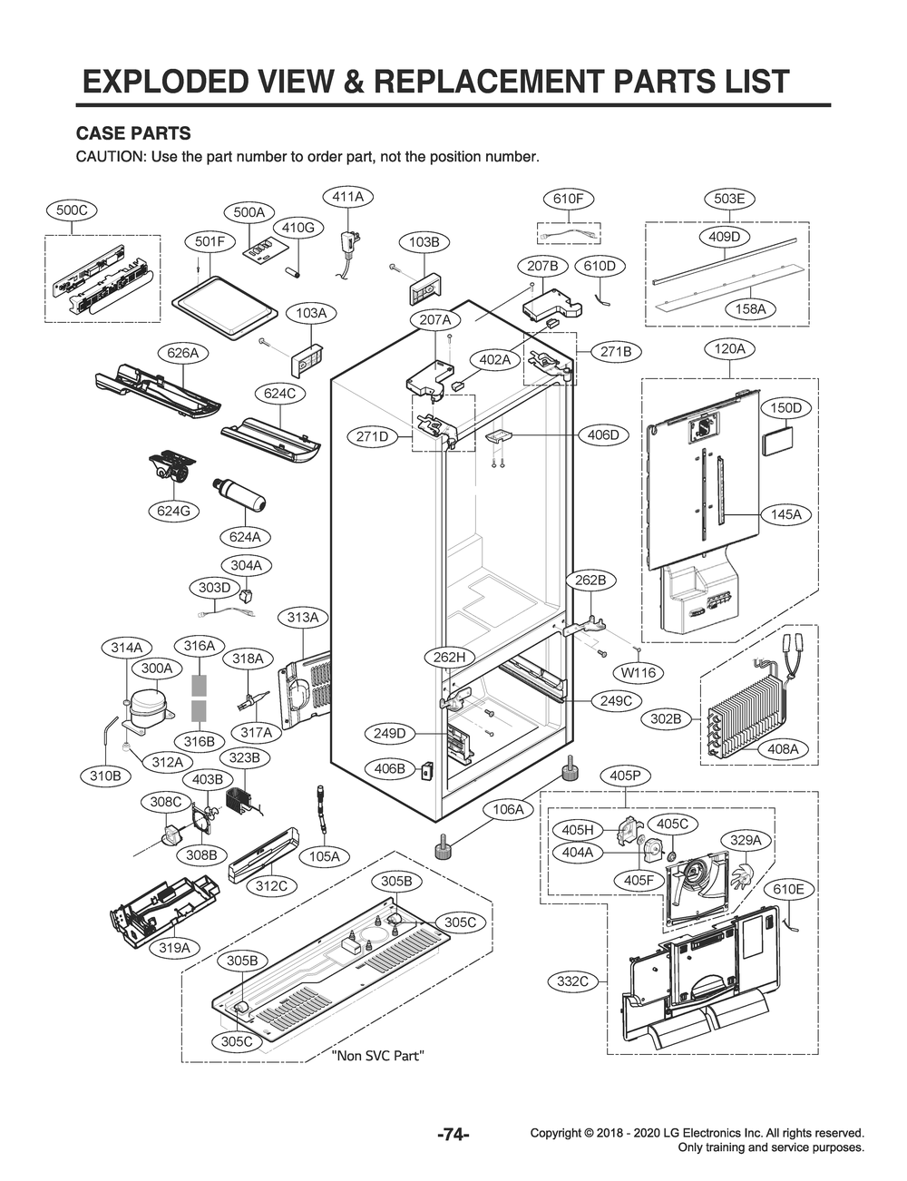 Case Parts Diagram and Parts List for GR-Q278NSNM ASTCNA2 LG Refrigerator