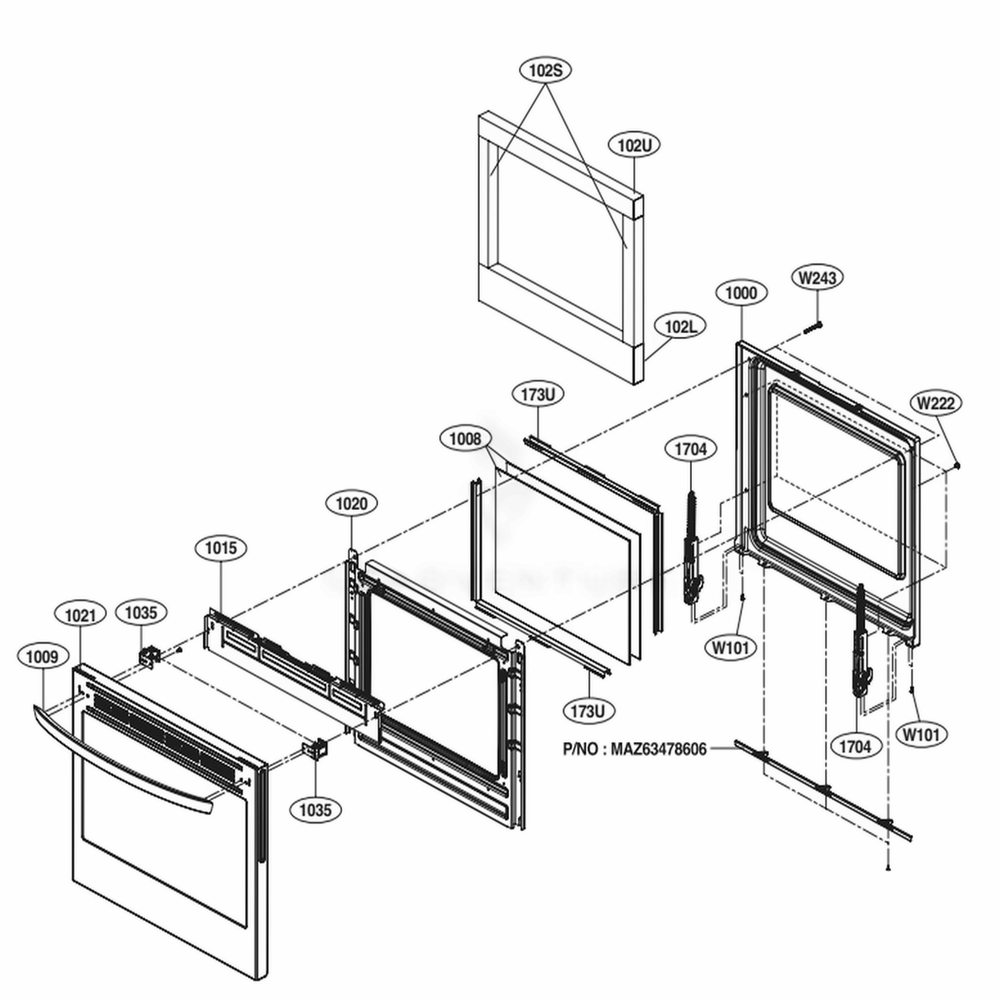 Door Parts Diagram and Parts List for LRE4215ST ASTLLGA LG Range