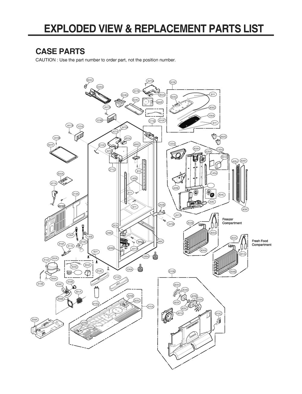 Case Parts Diagram and Parts List for GR-X266DSMM ASTCNA0 LG Refrigerator