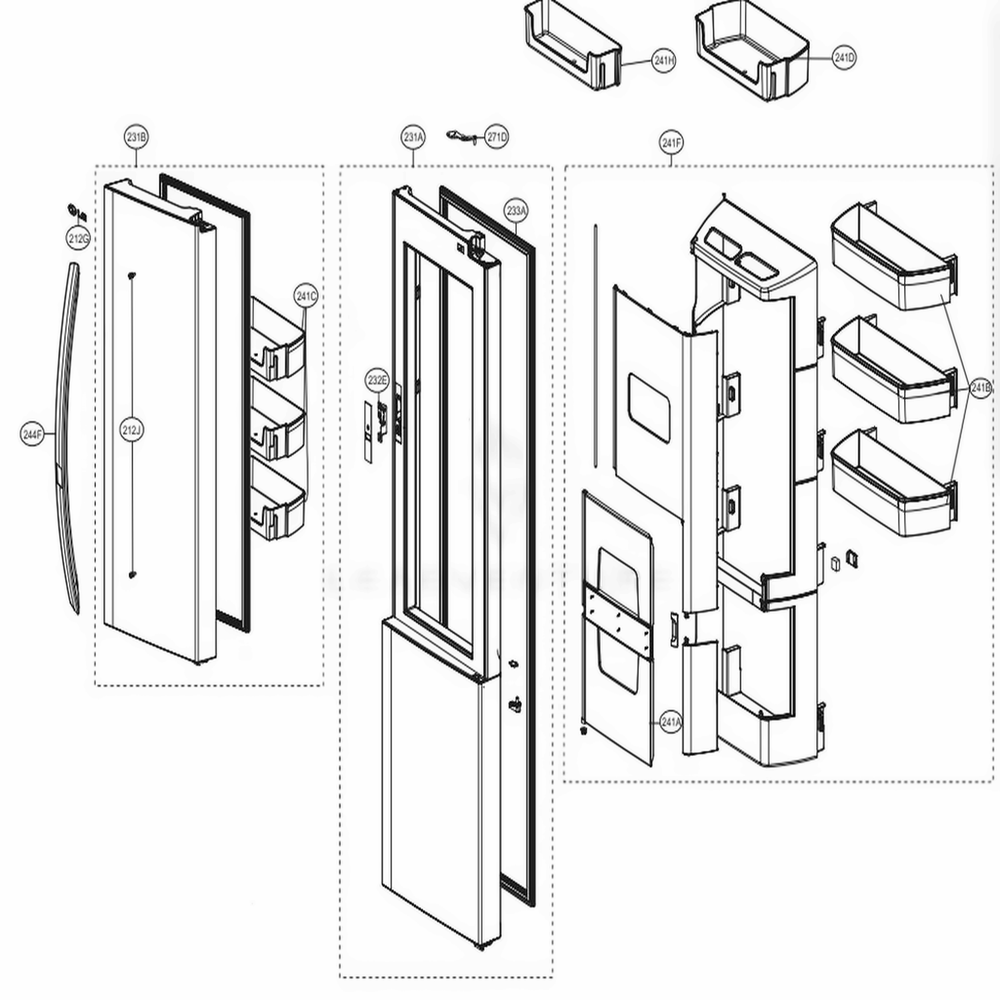 Refrigerator Door Diagram and Parts List for LSXS26366D ASBCNA0 LG Refrigerator
