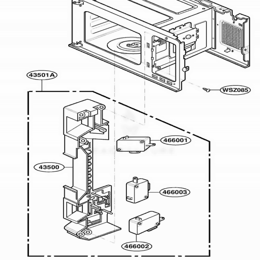 Latch Board Parts Diagram and Parts List for DMW13MB SGEDOM LG Range