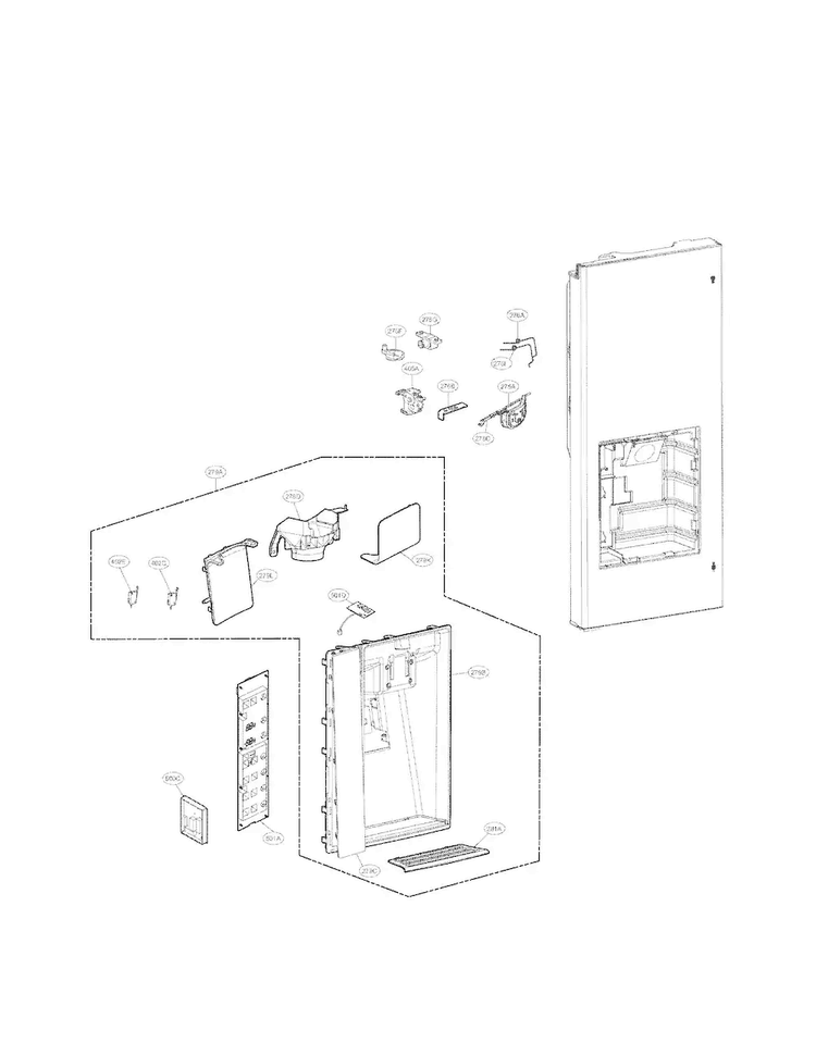 Dispenser Parts Diagram and Parts List for LFX25991ST02  LG Refrigerator