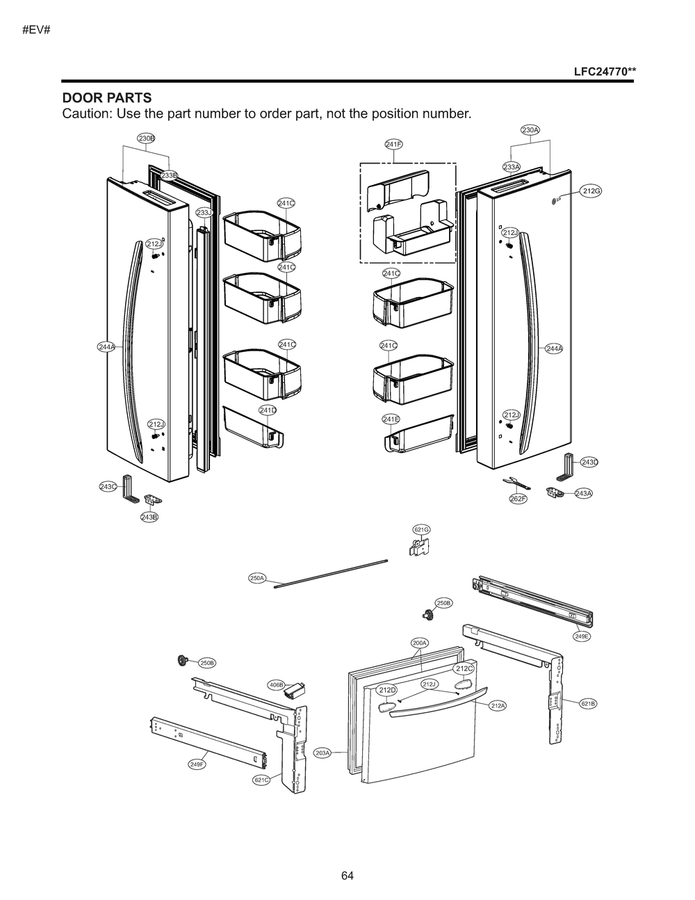 Door Parts Diagram and Parts List for GM-B243RSFM ASTCNA3 LG Refrigerator