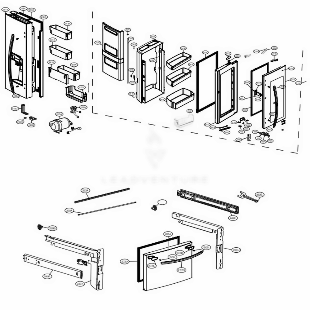 Door Parts Diagram and Parts List for LFXS26596S ASTCNA0 LG Refrigerator