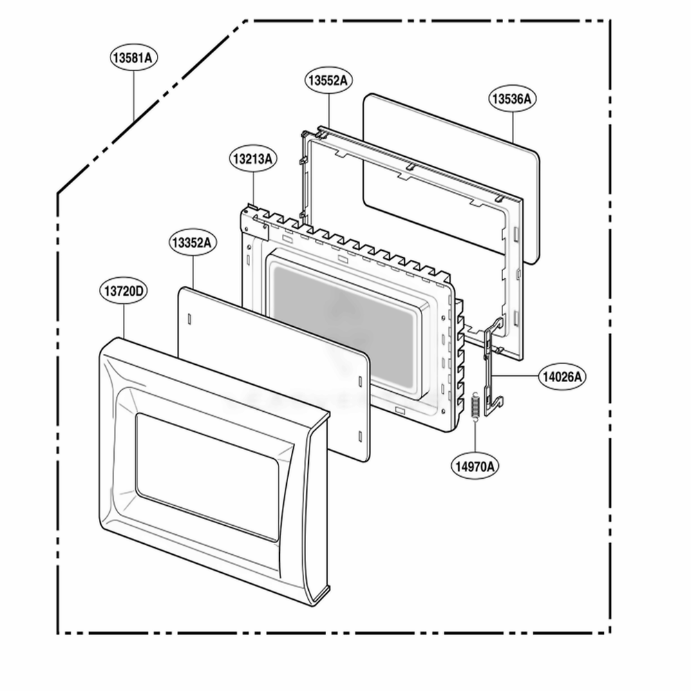 Door Parts Diagram and Parts List for MA6511B CBKEGSE LG Wall Oven