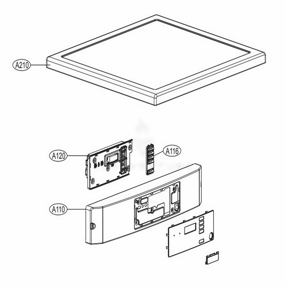 Control Panel And Plate Assembly Diagram and Parts List for GD1329QEW2 ASSEELC LG Dryer
