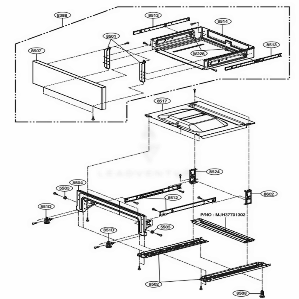 Drawer Parts Diagram and Parts List for LRE3083SB FBKLLGA LG Wall Oven