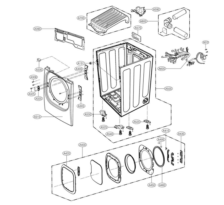 Cabinet Parts Diagram and Parts List for DLEX3250R  LG Dryer