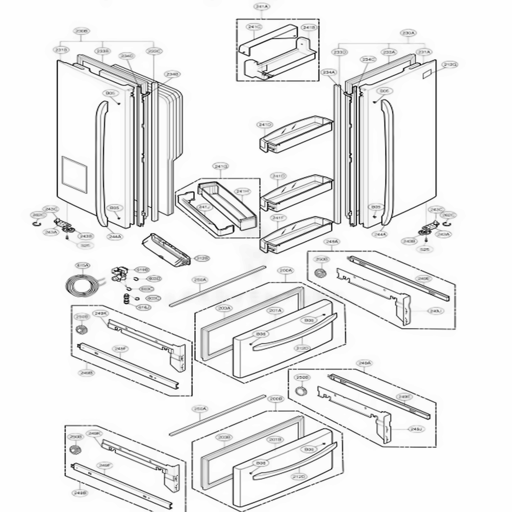 Door Parts Diagram and Parts List for 78783 AST2SEF LG Refrigerator