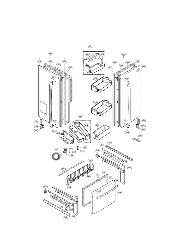 Door Parts Diagram and Parts List for LFX25975SW 03 LG Refrigerator