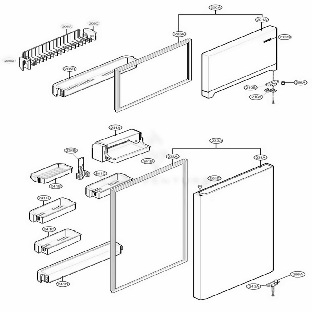 Door Parts Diagram and Parts List for 79303 AST1SER LG Refrigerator