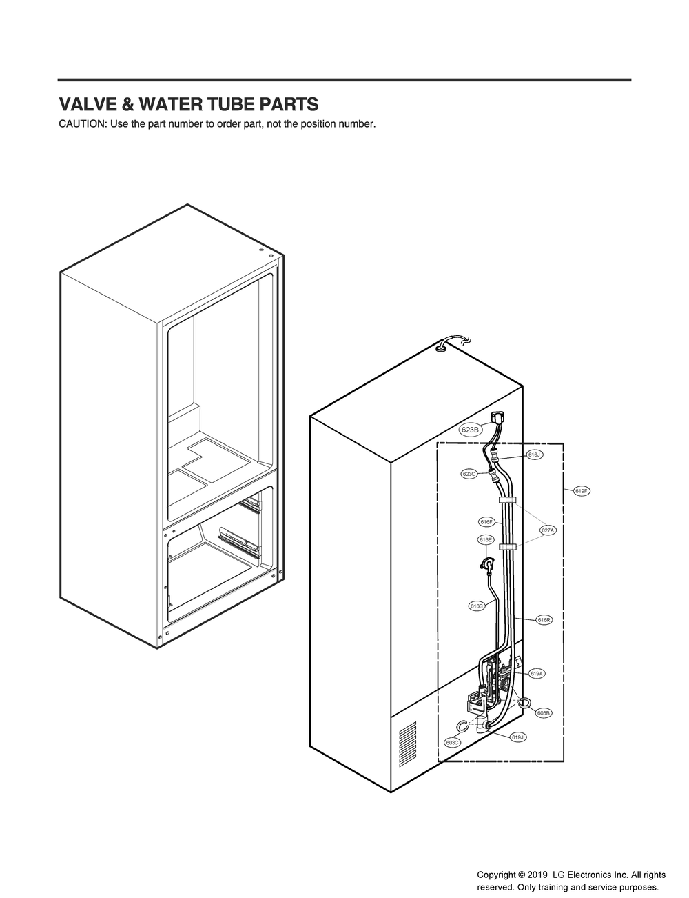 Valve And Water Tube Parts Diagram and Parts List for GR-J23GMKYM ASBCNA0 LG Refrigerator