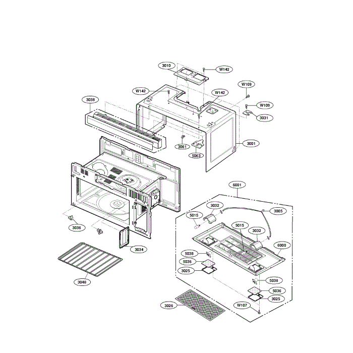 Oven Cavity Diagram and Parts List for LMV1813ST 00 LG Microwave Oven Combo