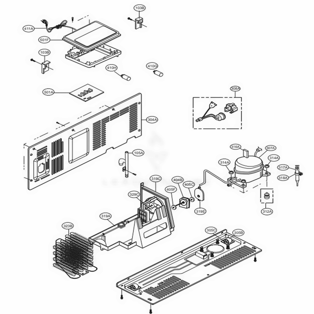 Machine Compartment Diagram and Parts List for 51869 AWBCSE1 LG Refrigerator