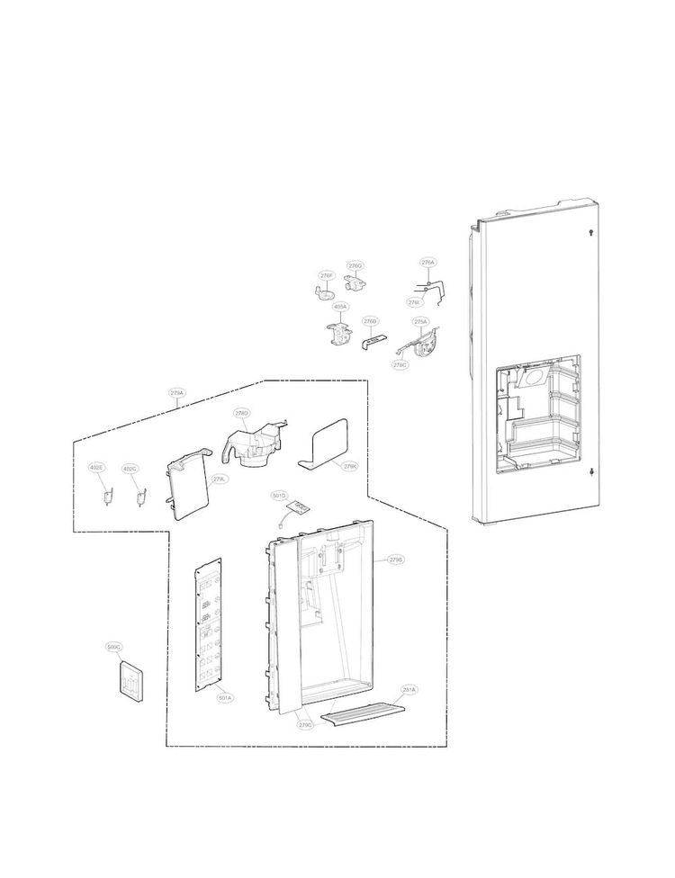 Ice And Dispenser Parts Diagram and Parts List for LFX29945ST  LG Refrigerator
