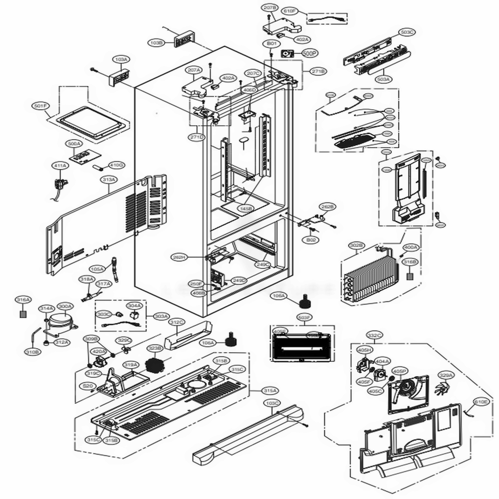Case Parts Diagram and Parts List for LFC28768ST ASTCNA2 LG Refrigerator