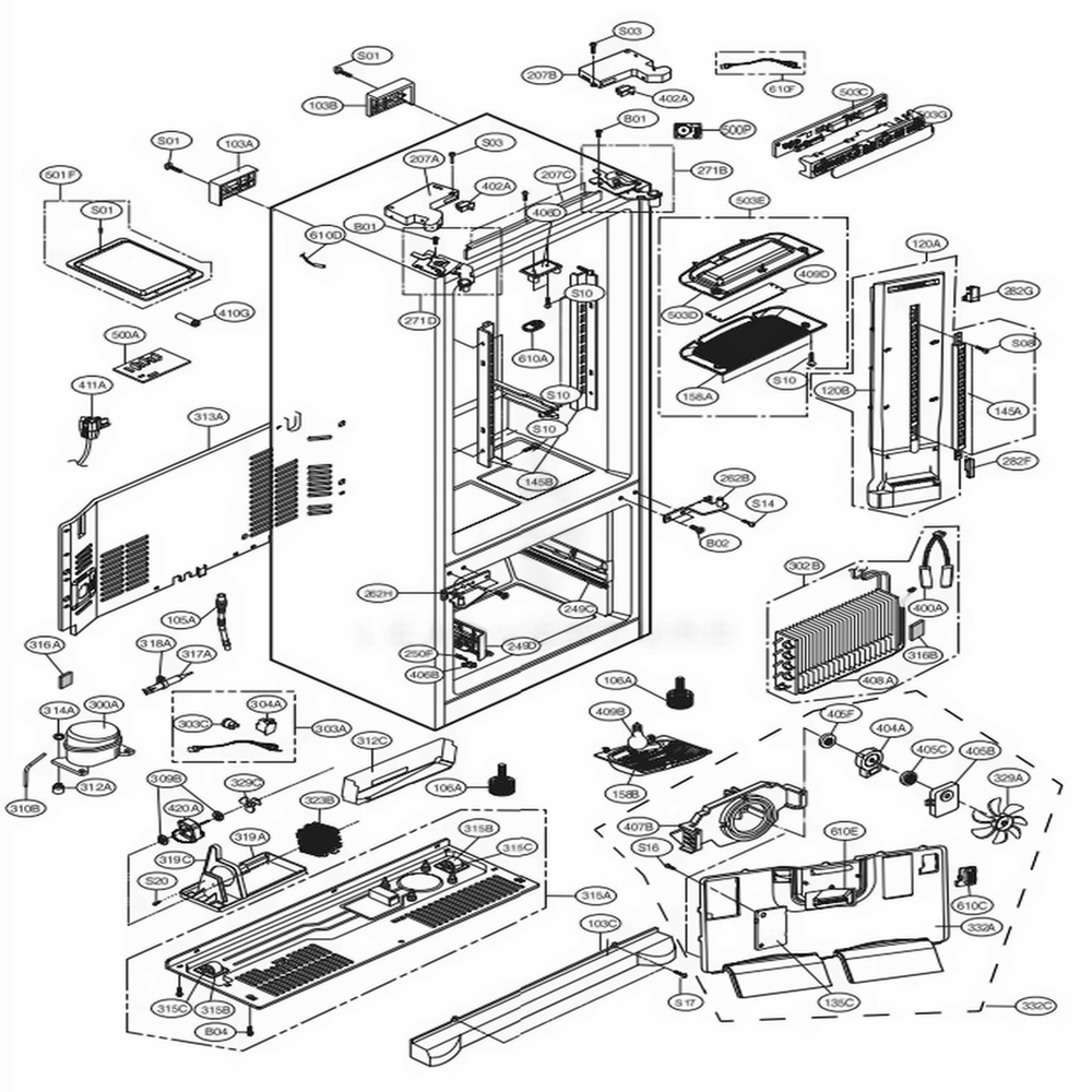 Case Parts Diagram and Parts List for 71606 ATICSE3 LG Refrigerator
