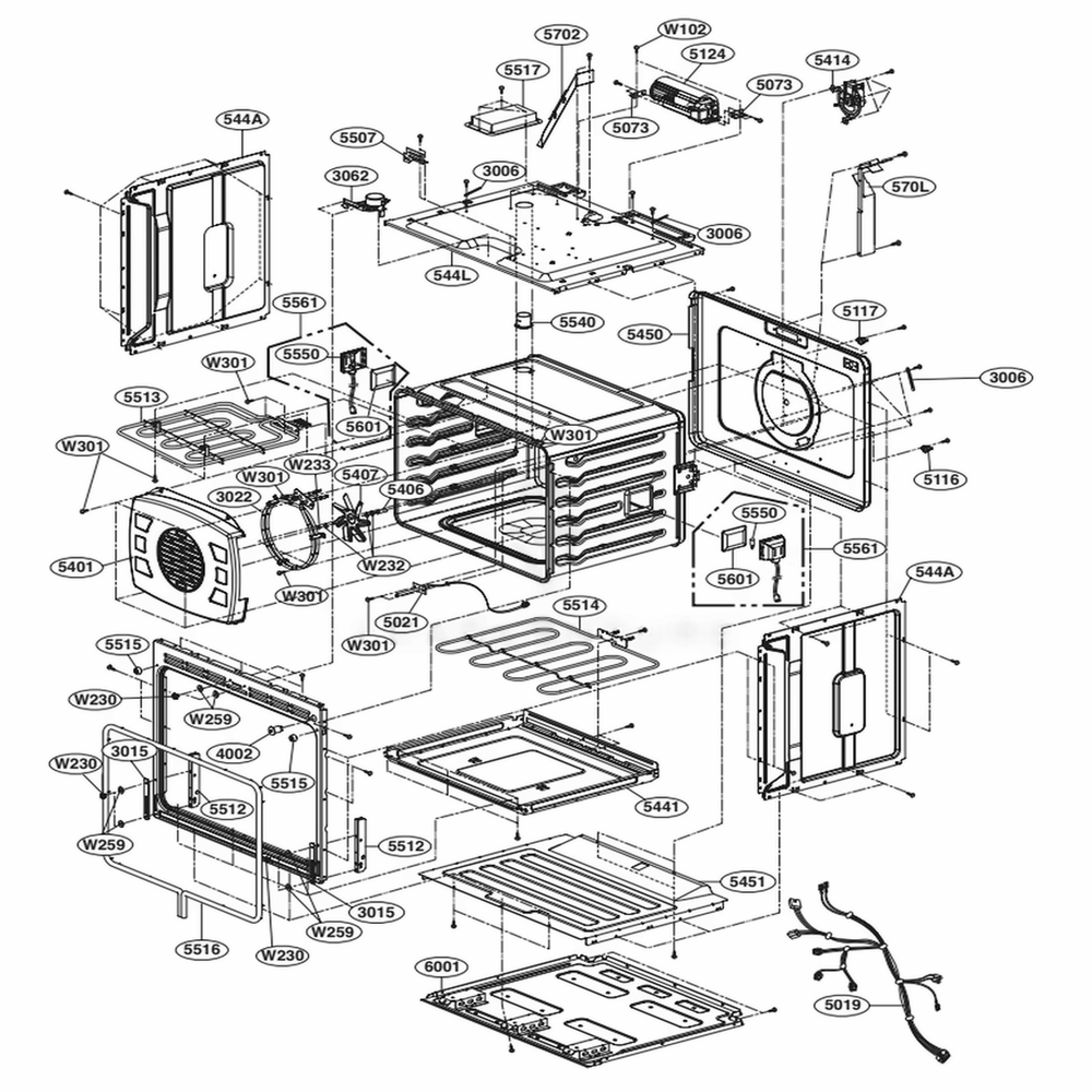 Lower Cavity Parts Diagram and Parts List for LSWD306ST ASTLSTD LG Range