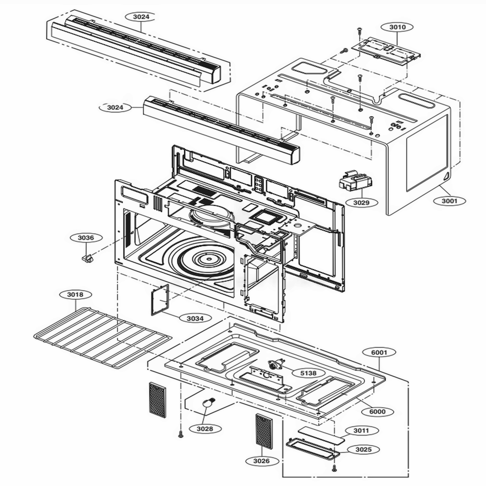 Oven Cavity Parts Diagram and Parts List for LMV1762SW CWHELGA LG Microwave