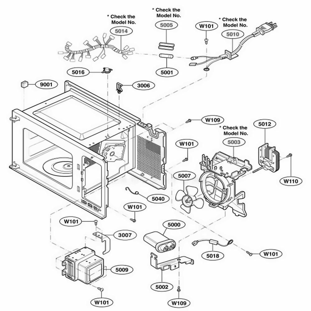Interior Parts 1 Diagram and Parts List for 65052 CW1ESEA LG Wall Oven