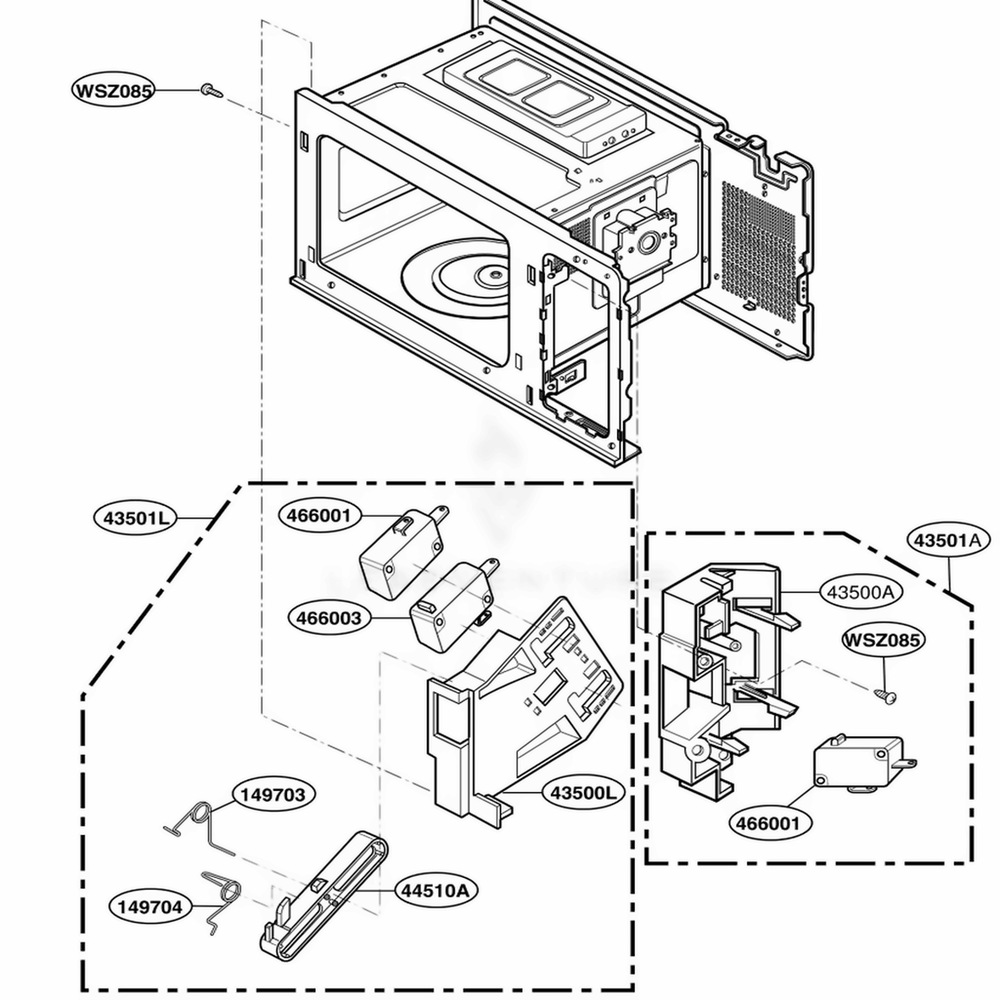 Latch Board Parts Diagram and Parts List for MH667Y ASLQRUS LG Range