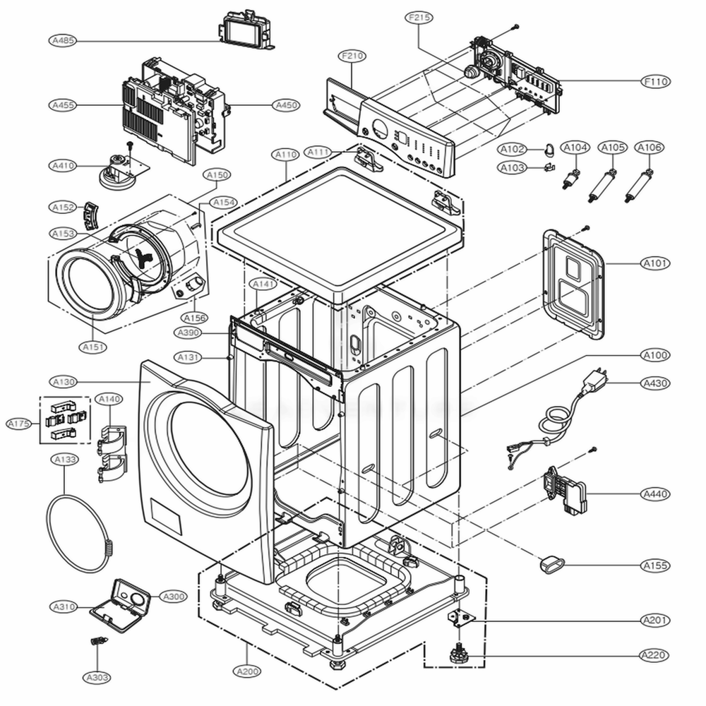 Cabinet And Control Panel Assembly Diagram and Parts List for WM2140CW ABWEEUS LG Washer