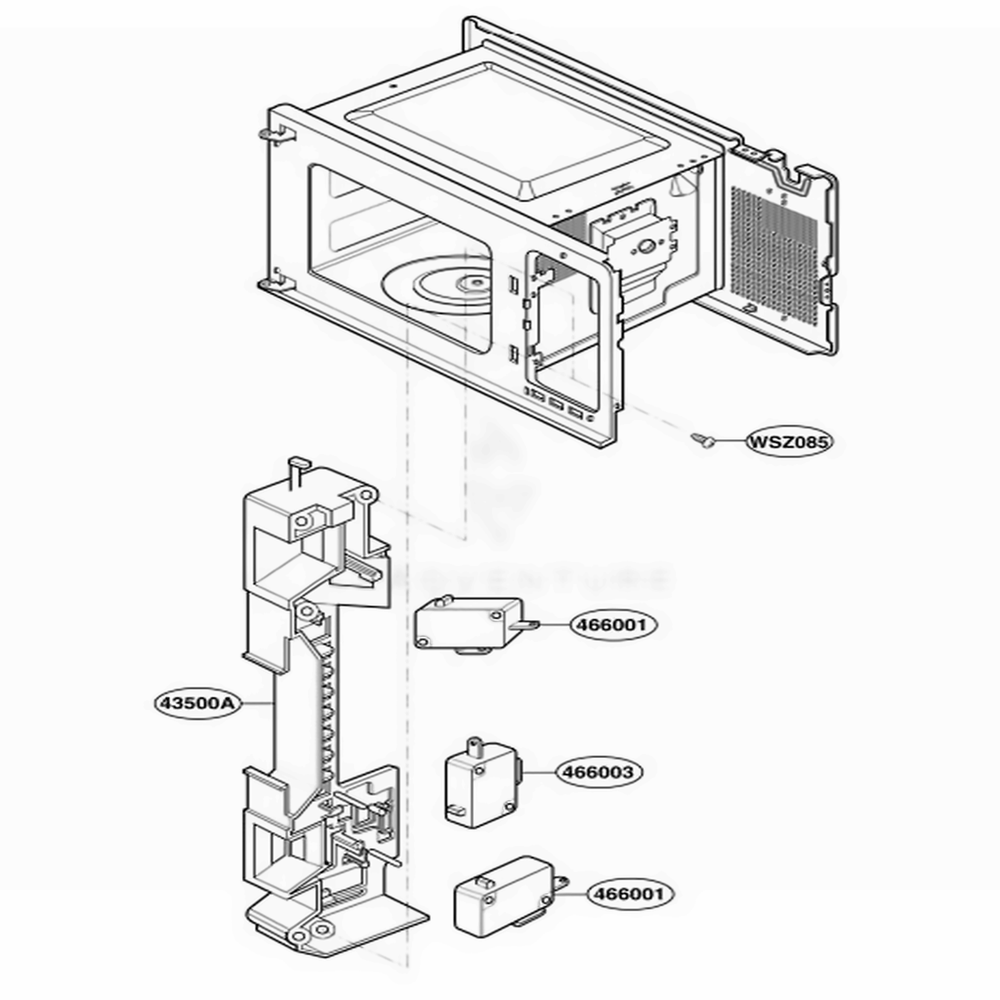Latch Board Parts Diagram and Parts List for MT4110SPB CBKEWRP LG Wall Oven