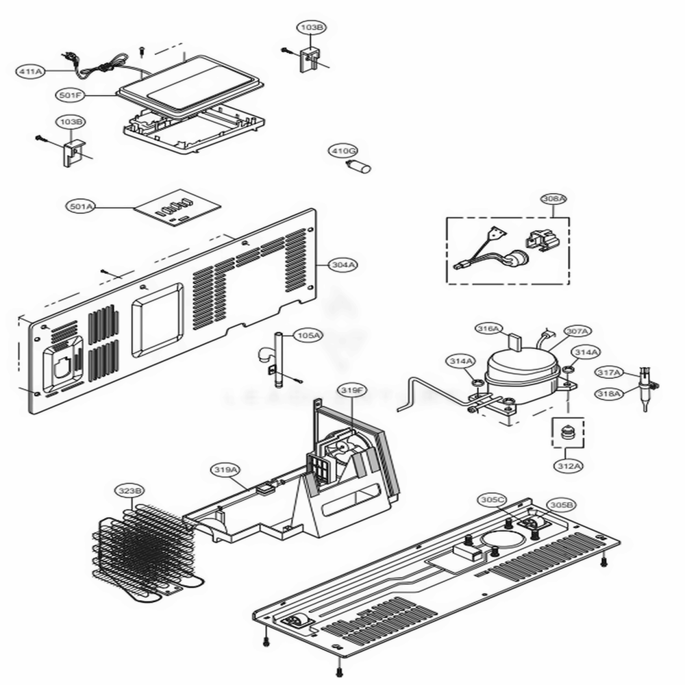 Machine Compartment Diagram and Parts List for LSXS26366S ASTCNA5 LG Refrigerator