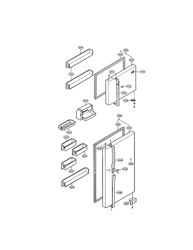Door Diagram and Parts List for LRTB2021W  LG Refrigerator