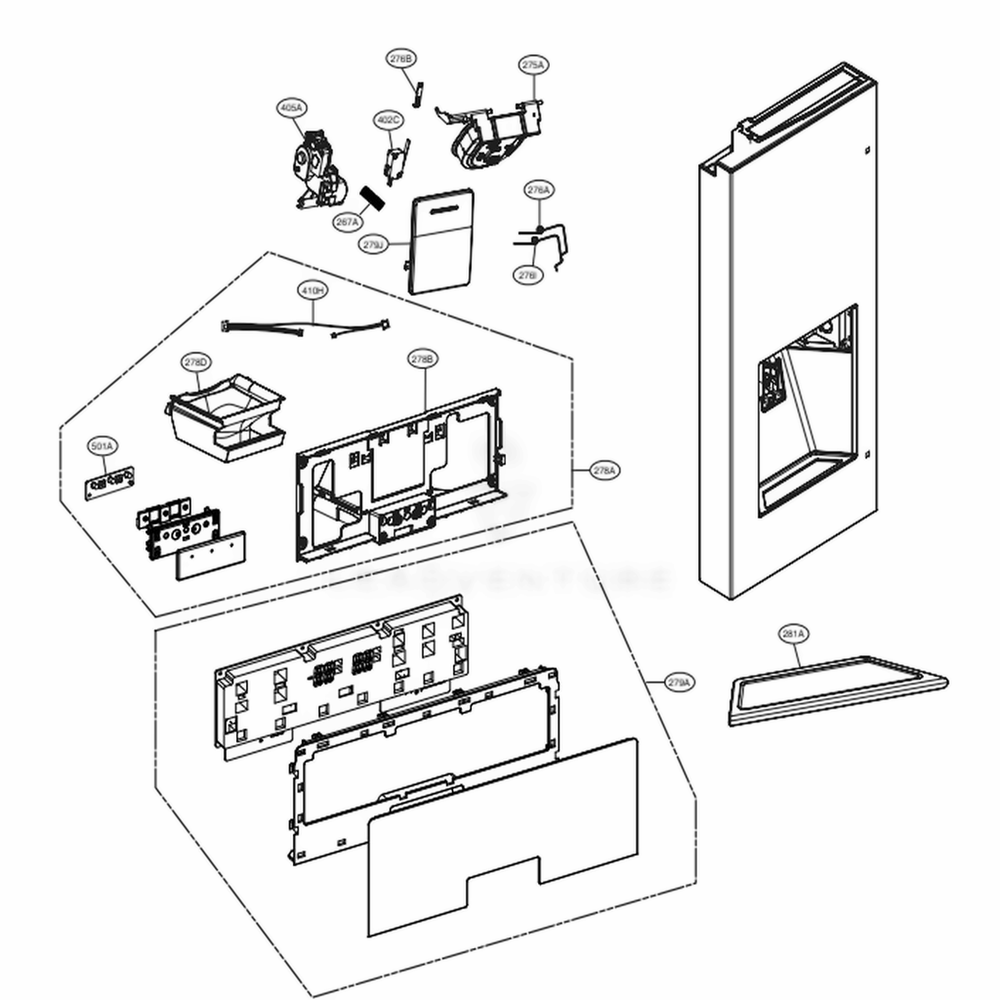 Dispenser Parts Diagram and Parts List for LSFXC2496D ASBCNA0 LG Refrigerator