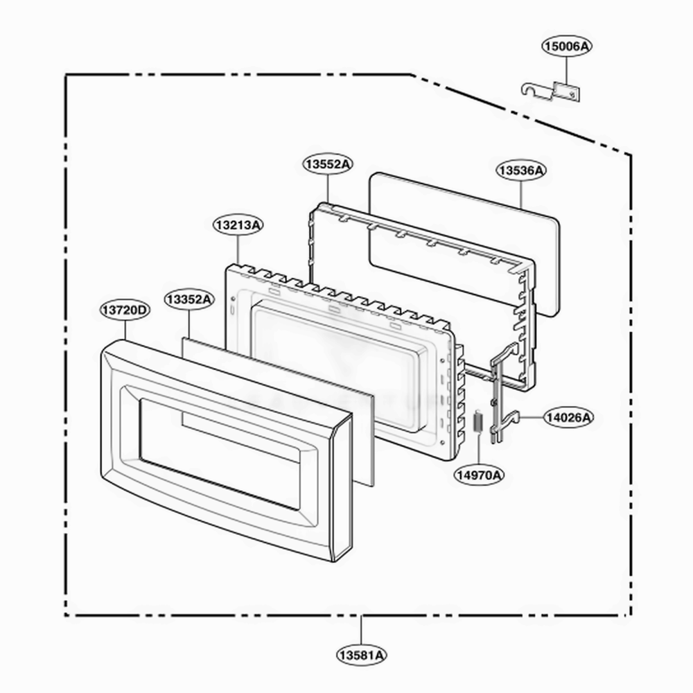 Door Parts Diagram and Parts List for JE1360BC ABKEGEU LG Range