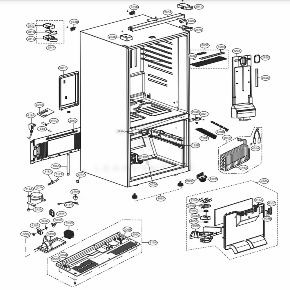 Case Parts Diagram and Parts List for 79412 ASWCSE1 LG Refrigerator