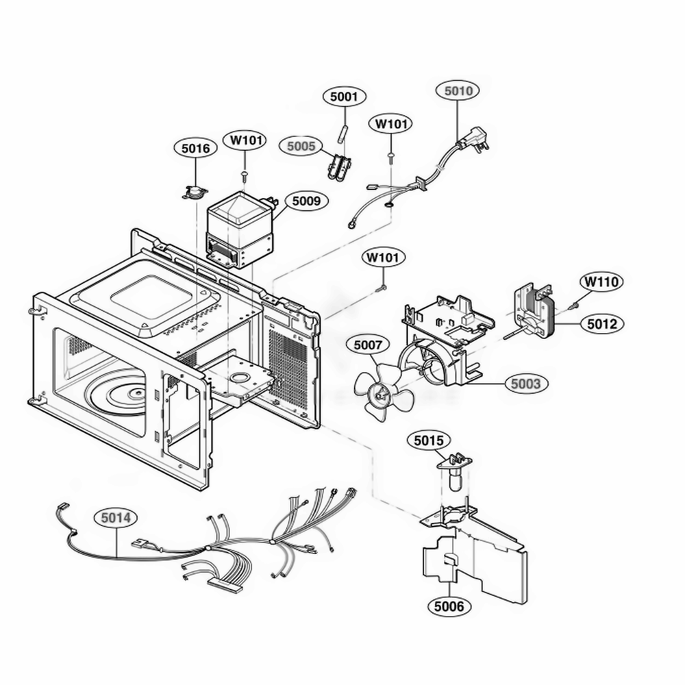 Interior Parts 1 Diagram and Parts List for 62102201 CW1ESEA LG Range