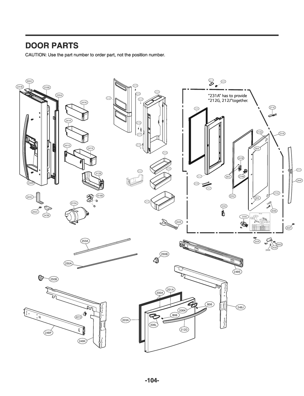 Door Parts Diagram and Parts List for GR-X288NSSM ASTCNA2 LG Refrigerator