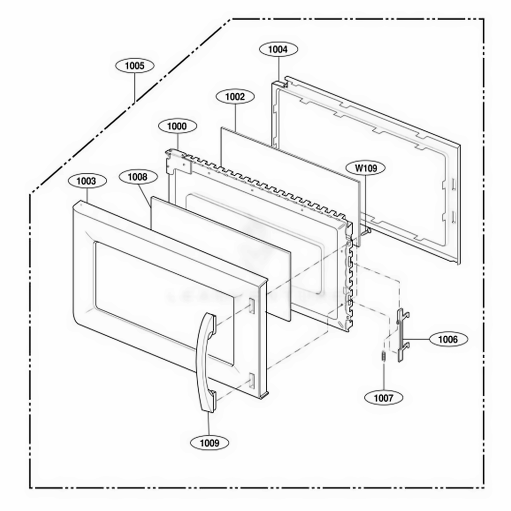 Door Parts Diagram and Parts List for 80014 CBSESEA LG Wall Oven